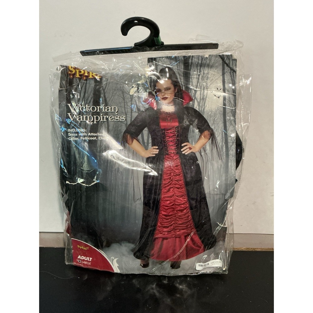 Spirit Victorian Vampiress Costume Dress L Black/Red Hoop Skirt NO CHOCKER